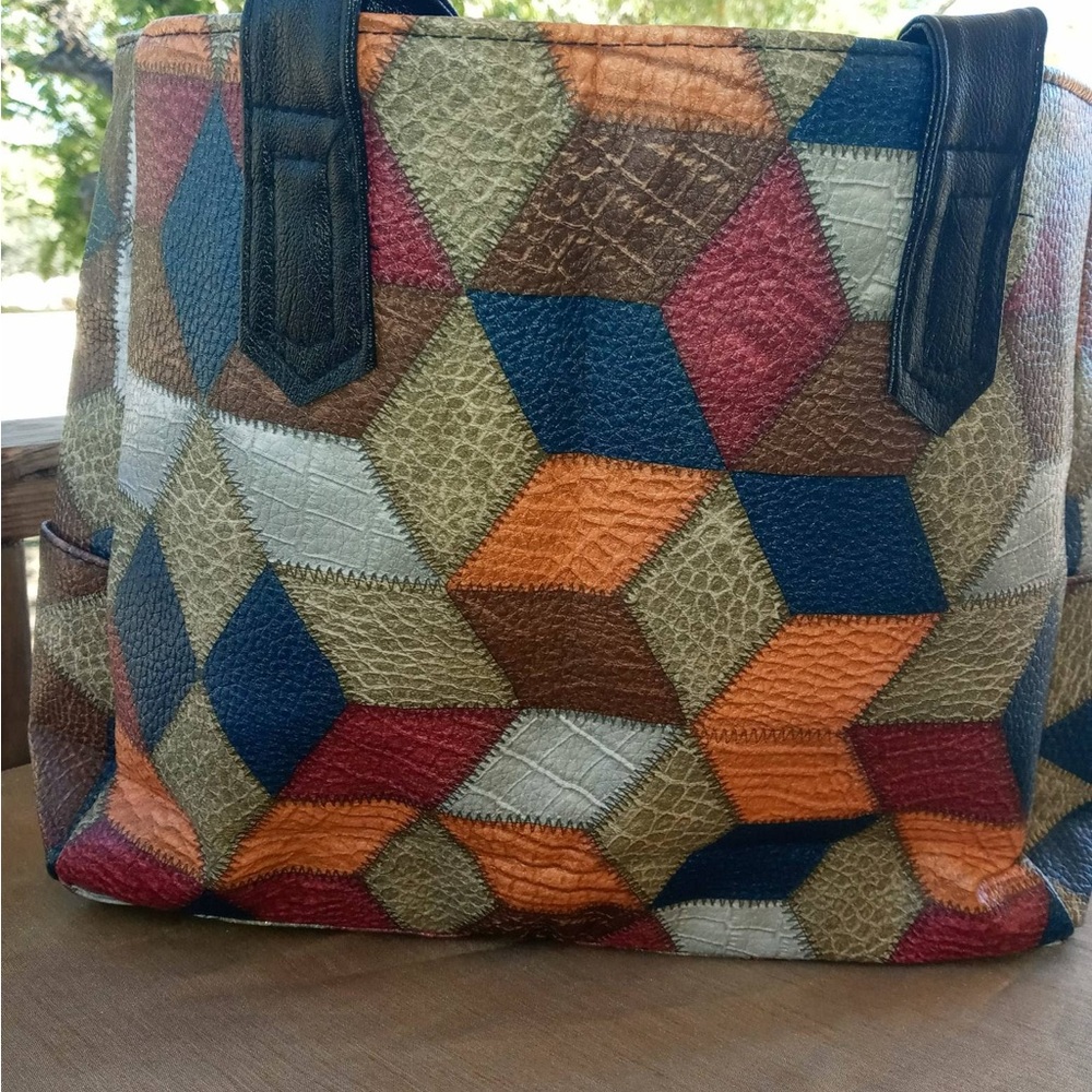 Faux Leather Color Block Handbag